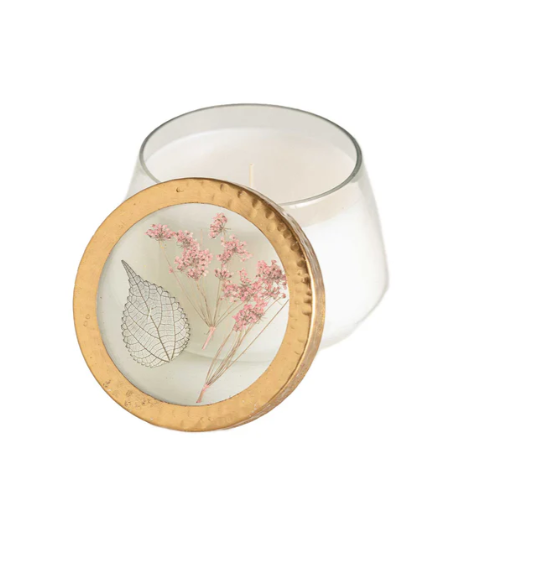 PRESSED FLOWER CANDLE-APRICOT ROSE MEDIUM