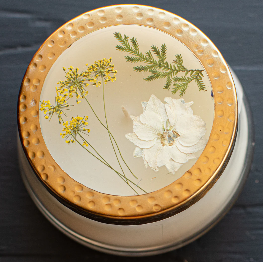 PRESSED FLORAL CANDLE-HONEY TOBACCO-MEDIUM