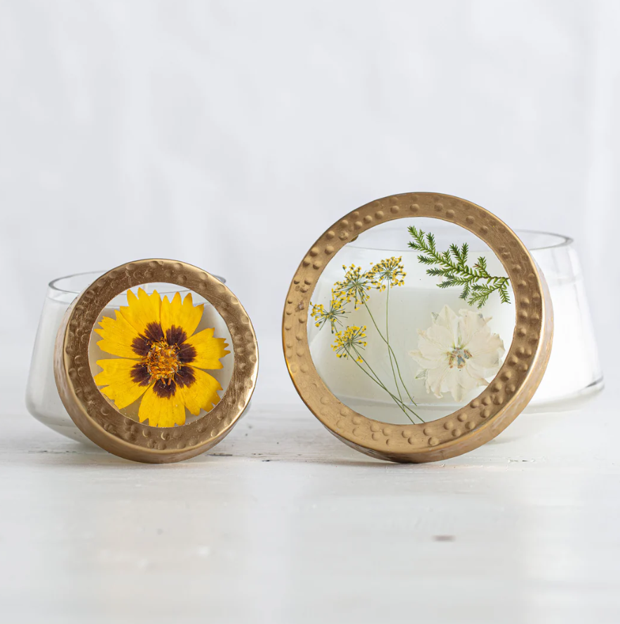 PRESSED FLORAL CANDLE-HONEY TOBACCO-MEDIUM