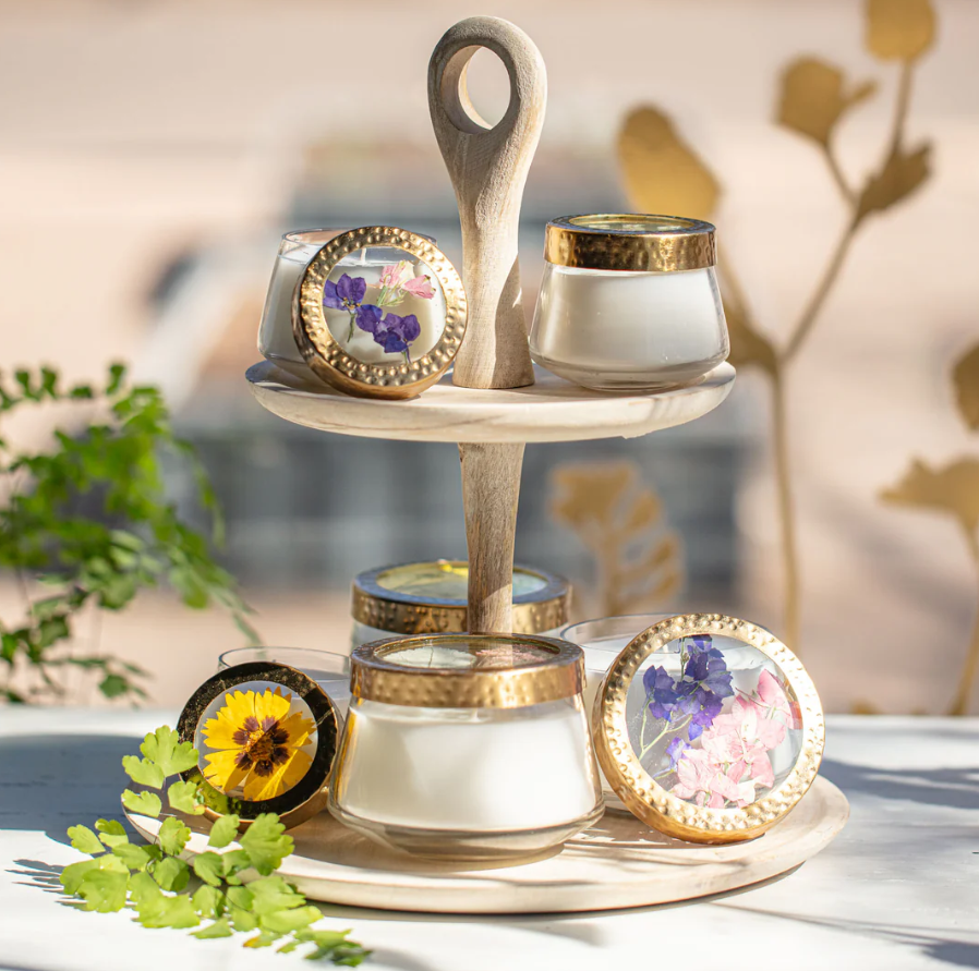 PRESSED FLORAL CANDLE-HONEY TOBACCO-MEDIUM