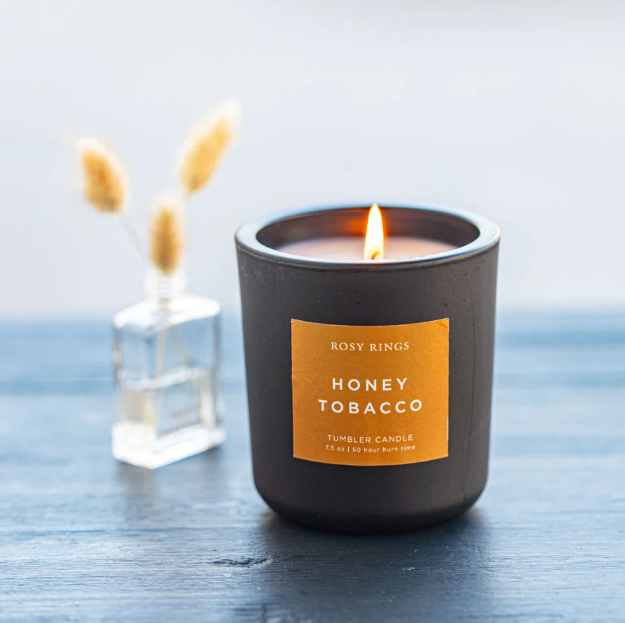 HONEY TOBACCO BOXED GLASS TUMBLER CANDLE