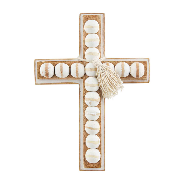 WHITE WOOD BEAD CROSS