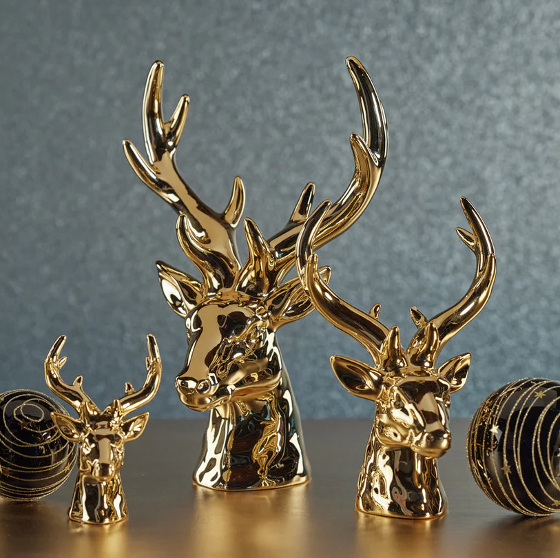 ROCKY MONTAIN CERAMIC STAG HEAD-GOLD/SMALL