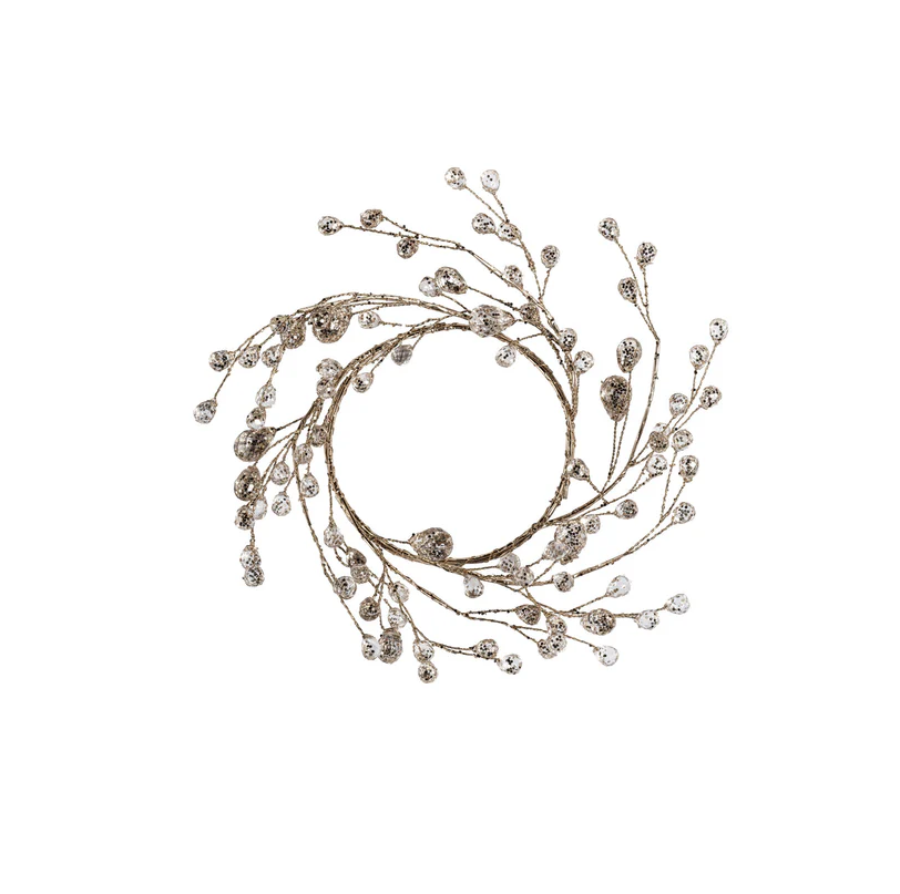 BEADED GLASS BERRY WREATH-CLEAR+GOLD