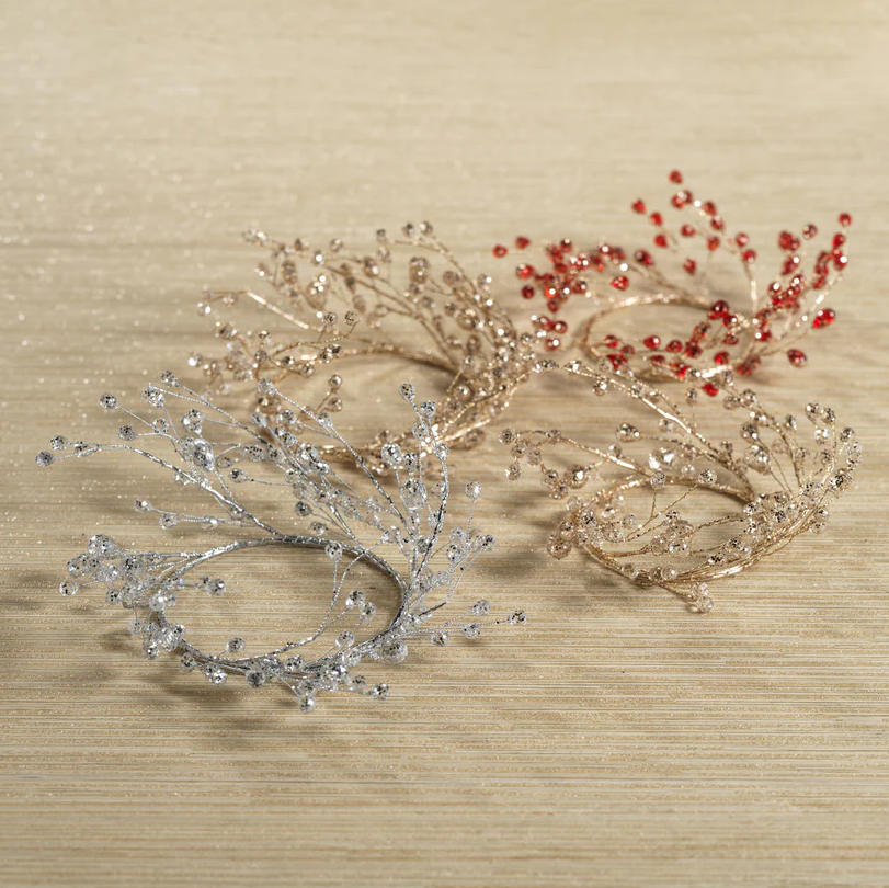 BEADED GLASS BERRY WREATH-CLEAR+GOLD