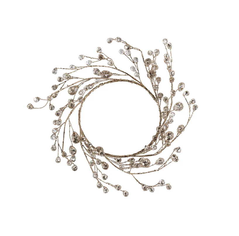 BEADED GLASS BERRY WREATH-CLEAR+GOLD LARGE