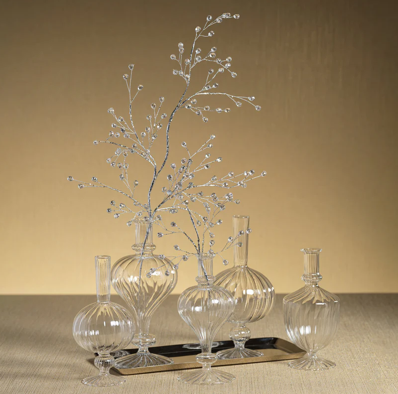 BEADED GLASS BERRY PICK-CLEAR+SILVER