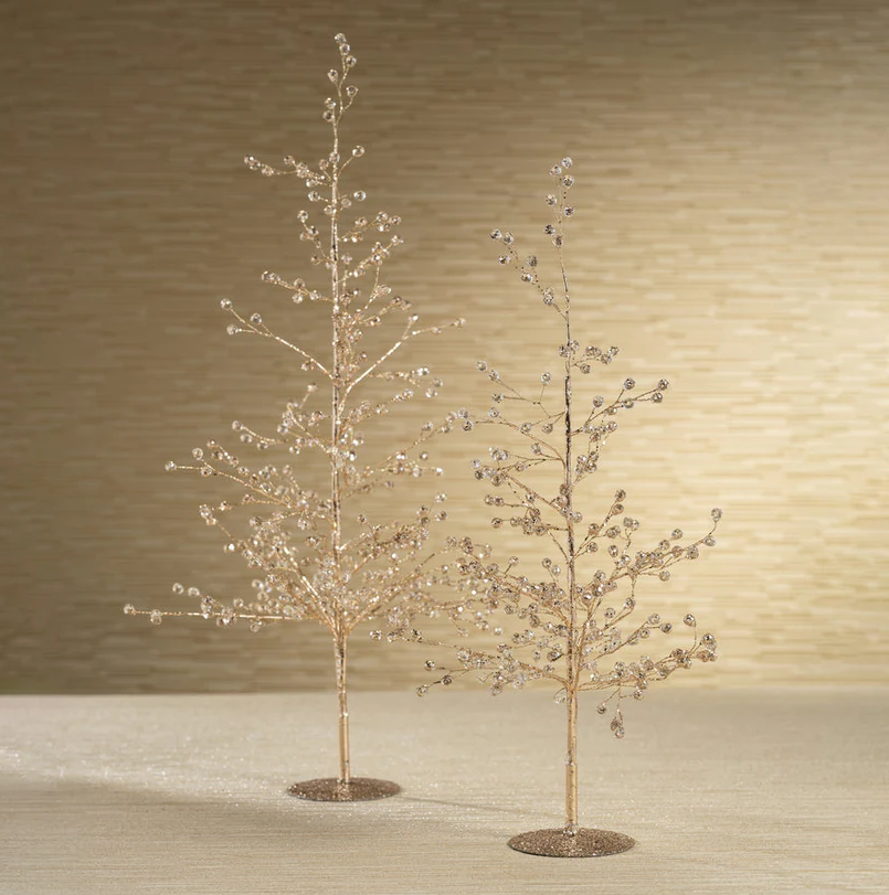 BEADED GLASS BERRY TREE-CLEAR+GOLD SMALL