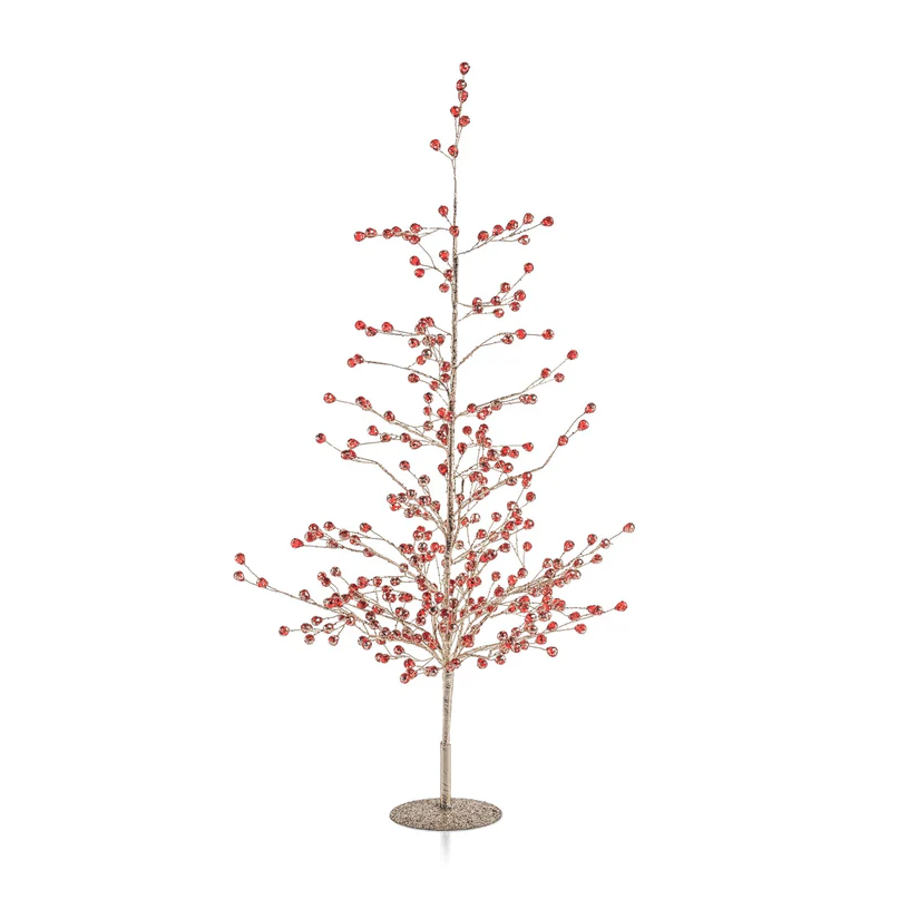 BEADED GLASS BERRY TREE-RED+GOLD LARGE