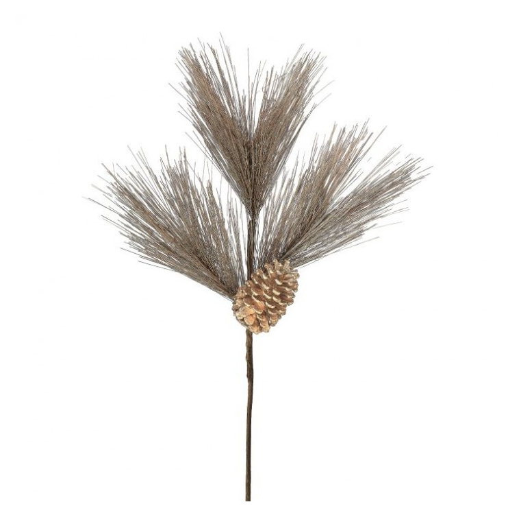 24'' METALLIC LONG NEEDLE PINE SPRAY WITH CONE PLATINUM