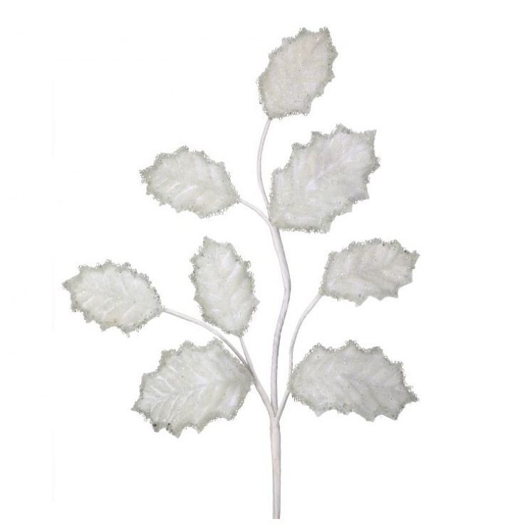 27" BEADED ICED HOLLY LEAF WHITE