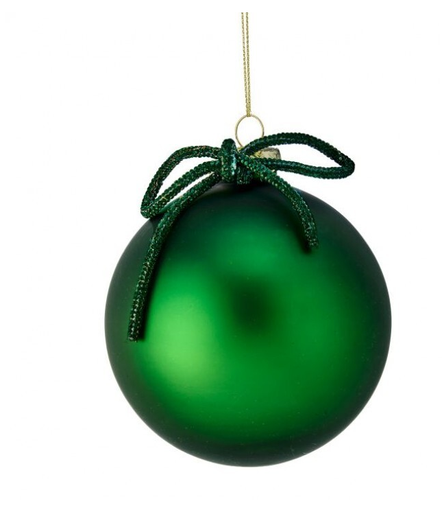 4'' MATTE GLASS BALL WITH BOW TIE ORNAMENT GREEN