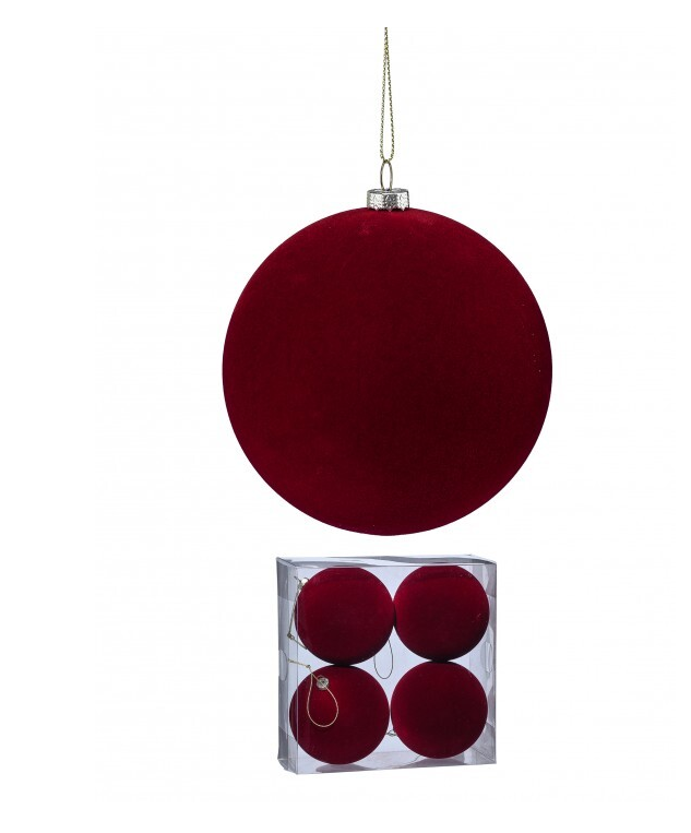 4'' VELVET BALL ORNAMENT BOX OF 4 BURGUNDY