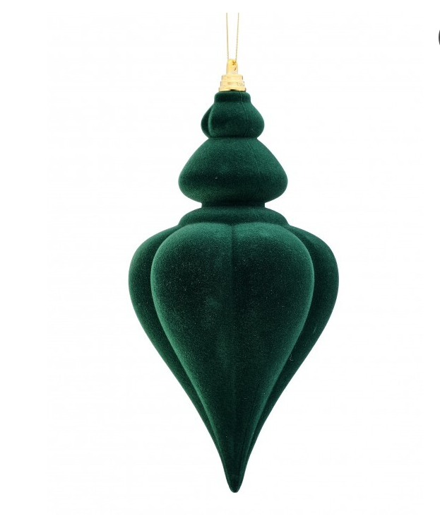 9'' VELVET FINIAL ORNAMENT GREEN