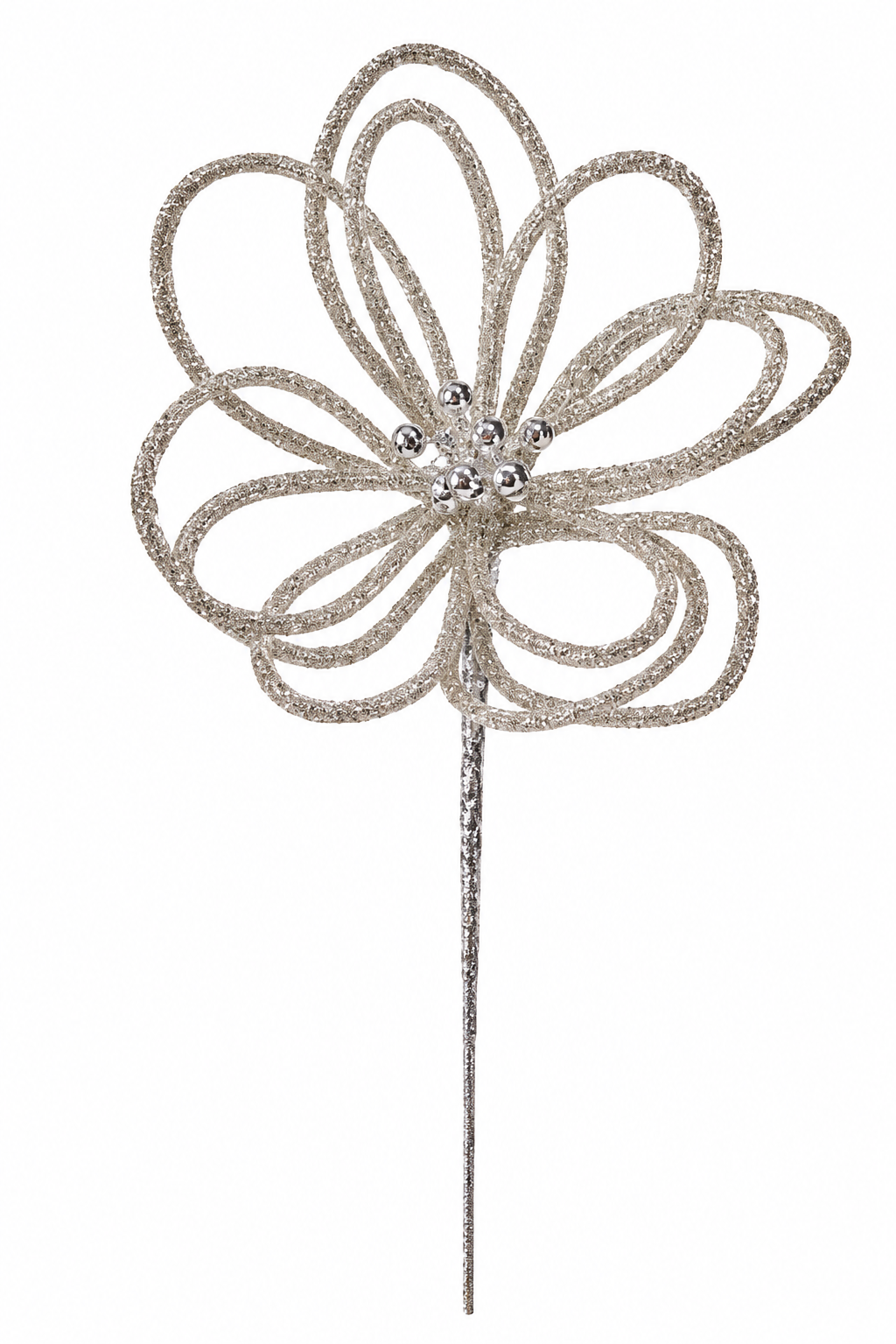 23'' JEWEL OPEN PEATL FLOWER STEM SILVER