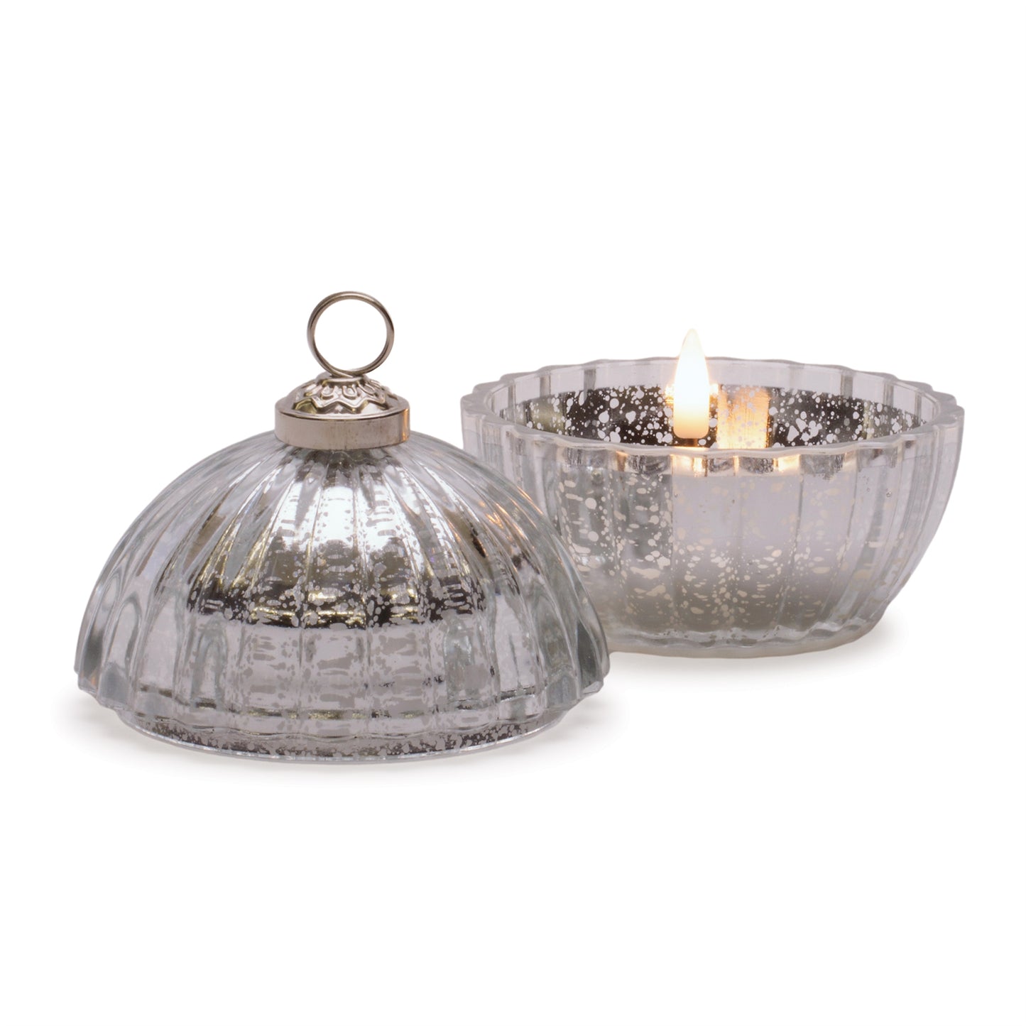 SILVER LED ORNAMENT CANDLE GLASS
