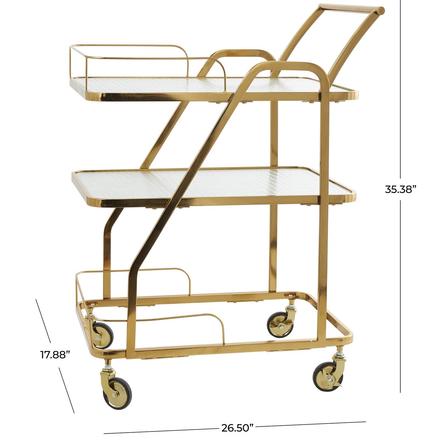 METAL GLASS CART GOLD WITH HANDLE