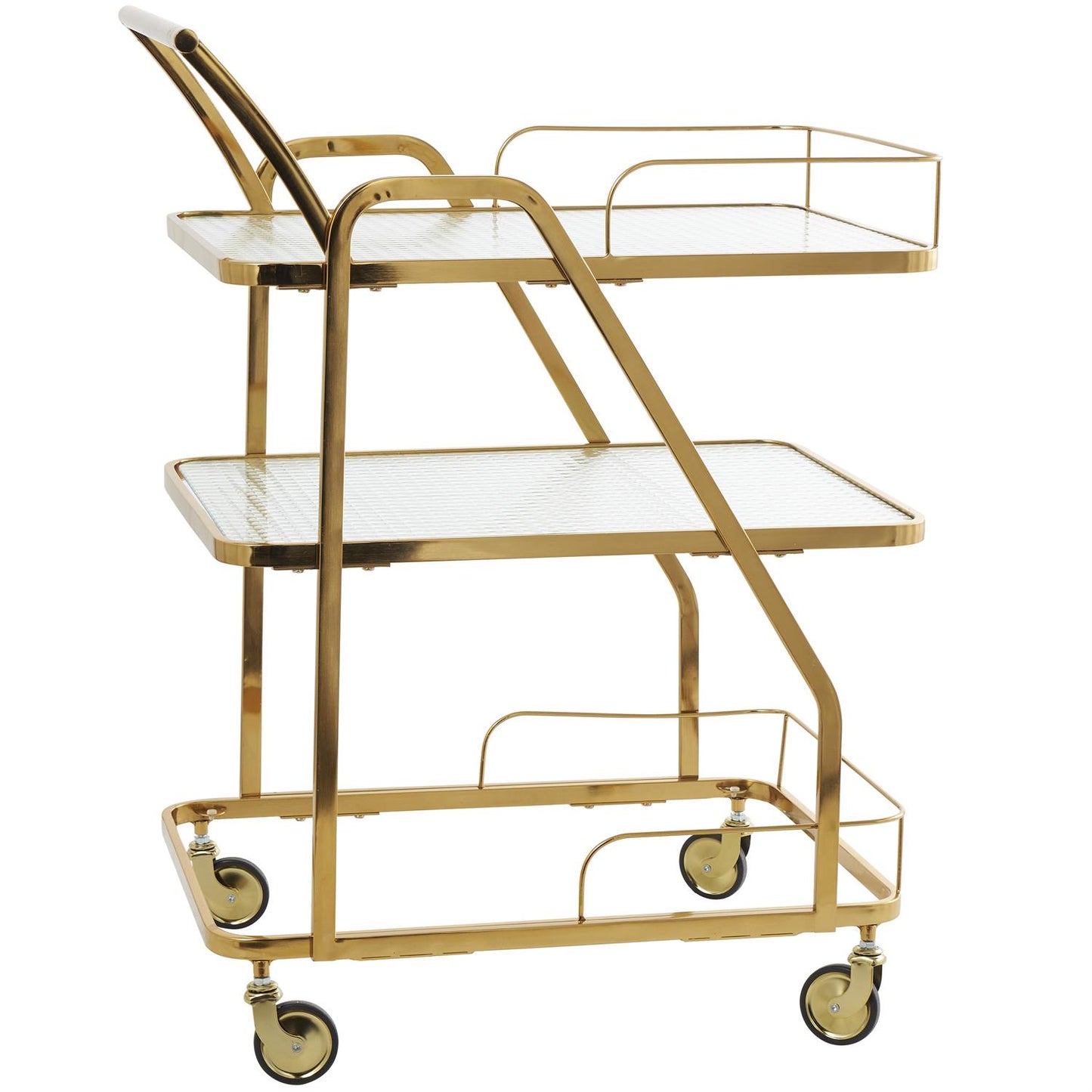 METAL GLASS CART GOLD WITH HANDLE