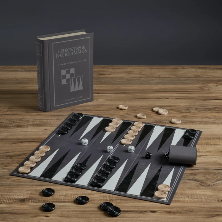 CHECKERS & BACKGAMMON VINTAGE BOOKSHELF EDITION