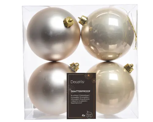 4'' BEIGE BAUBLES POLYSTYRENE MIX SET OF 4