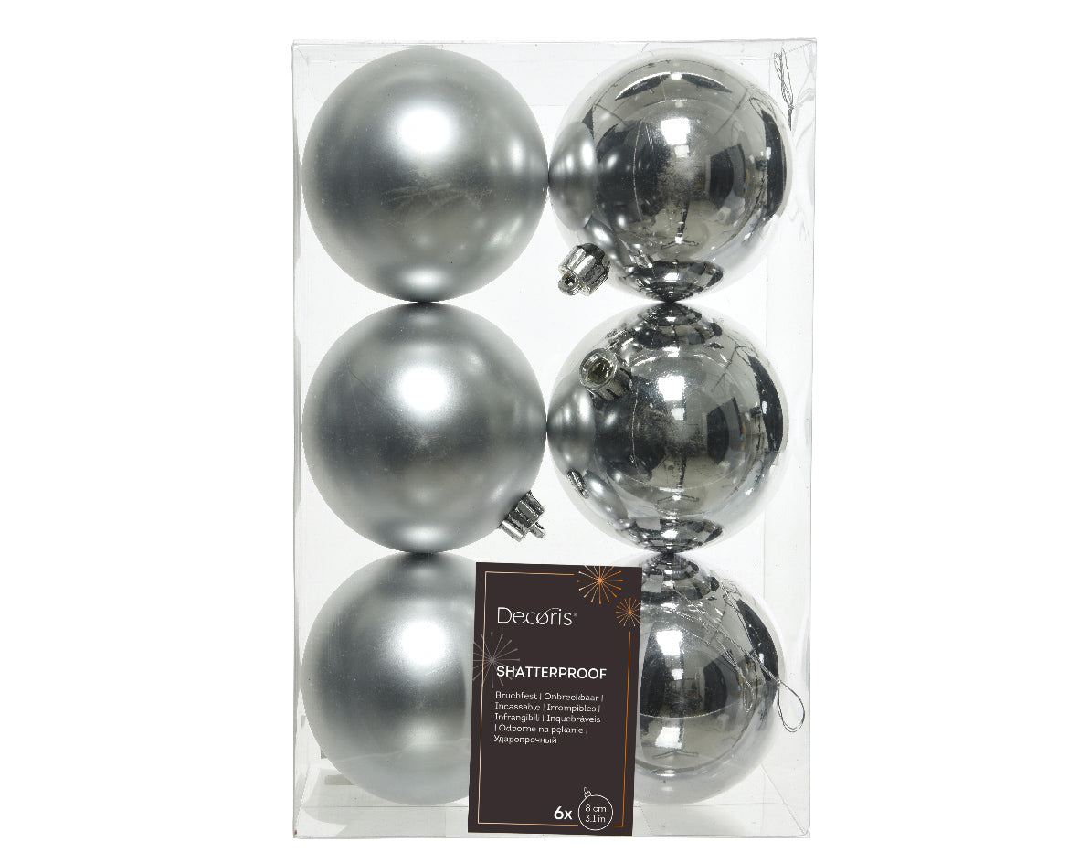 BAUBLES SHATTERPROOF MIX-SILVER SET 6