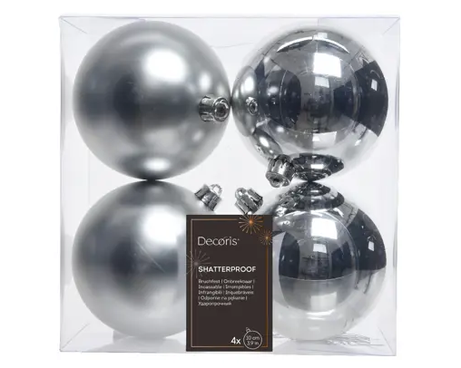 4'' SILVER BAUBLES POLYSTYRENE MIX SET OF 4