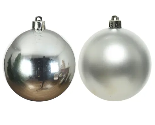 4'' SILVER BAUBLES POLYSTYRENE MIX SET OF 4
