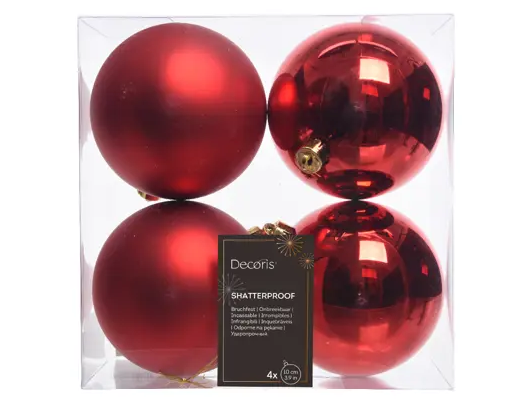 4'' RED BAUBLES POLYSTYRENE MIX SET OF 4