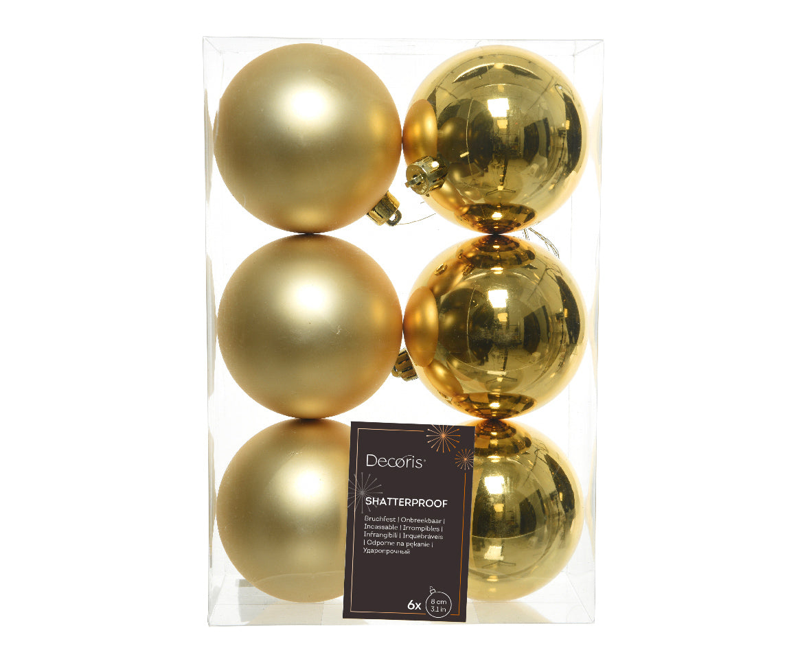 3'' GOLD BAUBLES SHATTERPROOF MIX SET OF 6