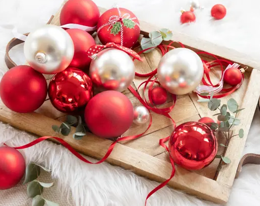 MINI BAUBLES GLASS ENAMEL MATT MIX RED SET OF 16