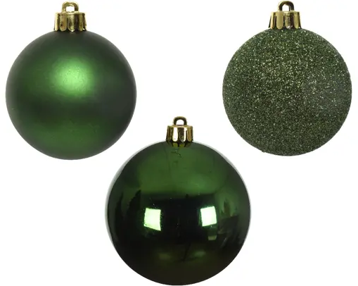 2'' PINE GREEN BAUBLES POLYSTYRENE SHINY,MATT,GLITTER MIX SET OF 10