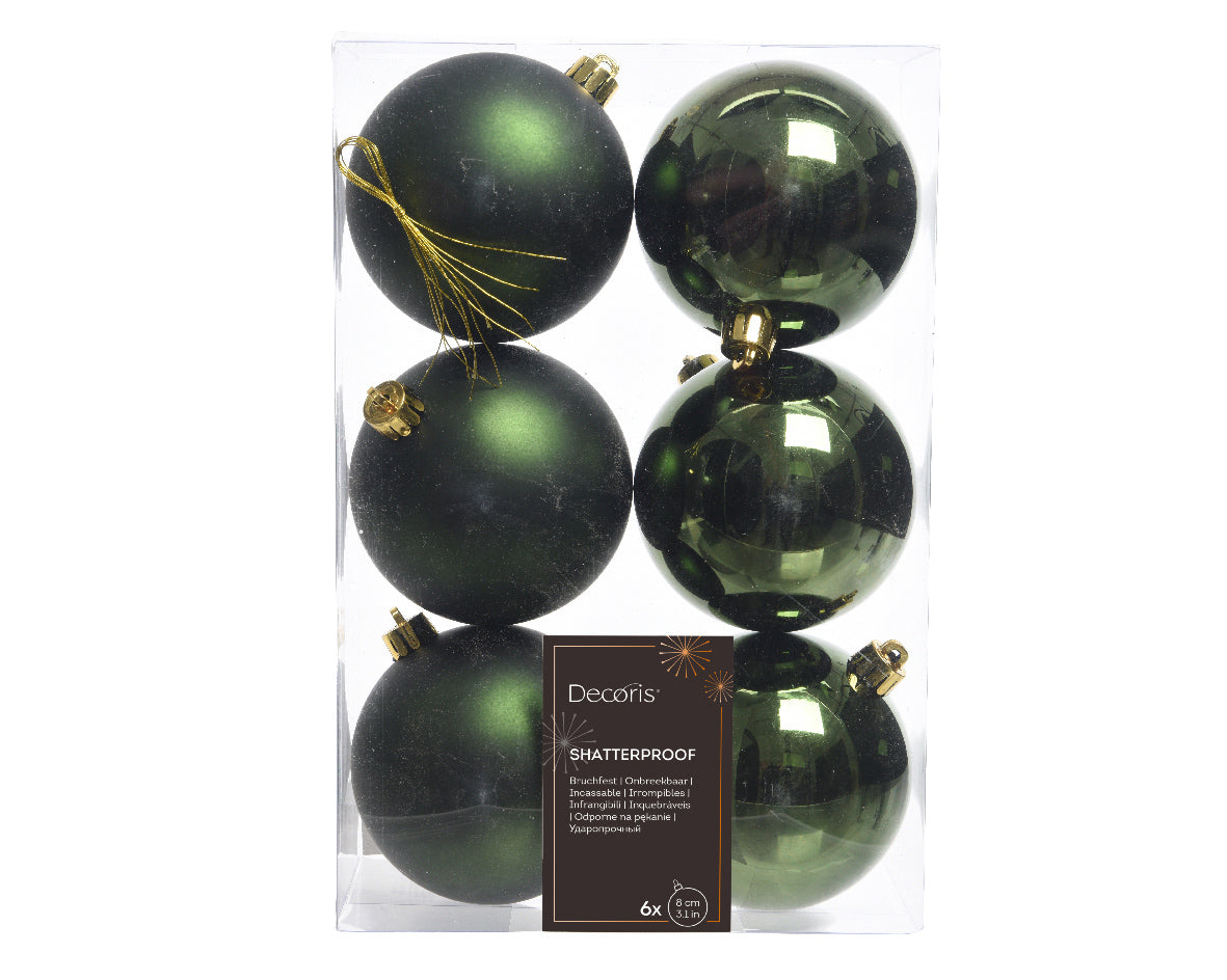 BAUBLES SHATTERPROOF MIX-PINE GREEN SET 6