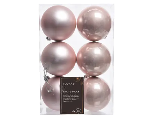 3'' BLUSH PINK BAUBLES POLYSTYRENE MIX SET OF 6