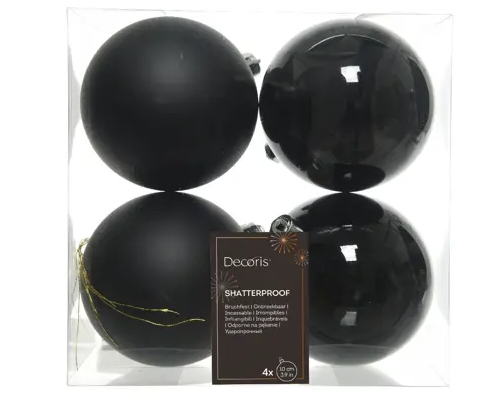 4'' BLACK BAUBLES POLYSTYRENE MIX SET OF 4