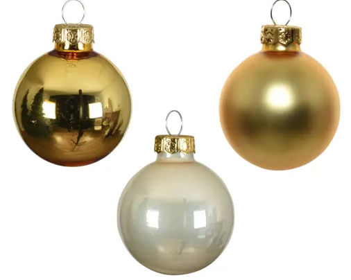 MINI BAUBLES GLASS SHINY MATT ENAMEL MIX GOLD SET OF 16