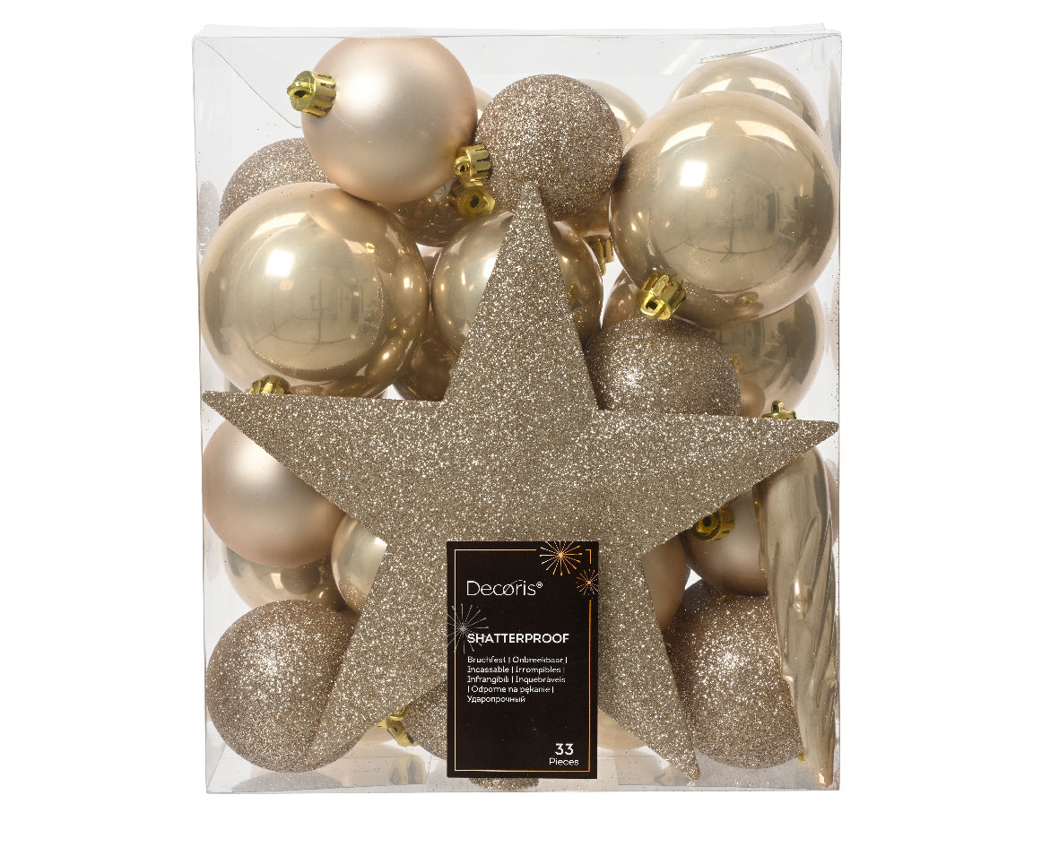 BAUBLES SET 33 MATT, SHINY-PEARL GLITTER MIX