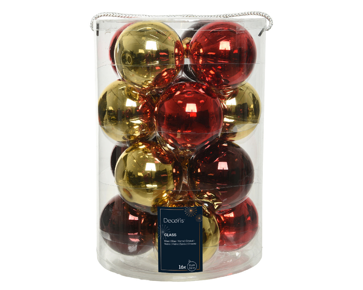 BAUBLES GLASS SHINY MIX-RED/GOLD