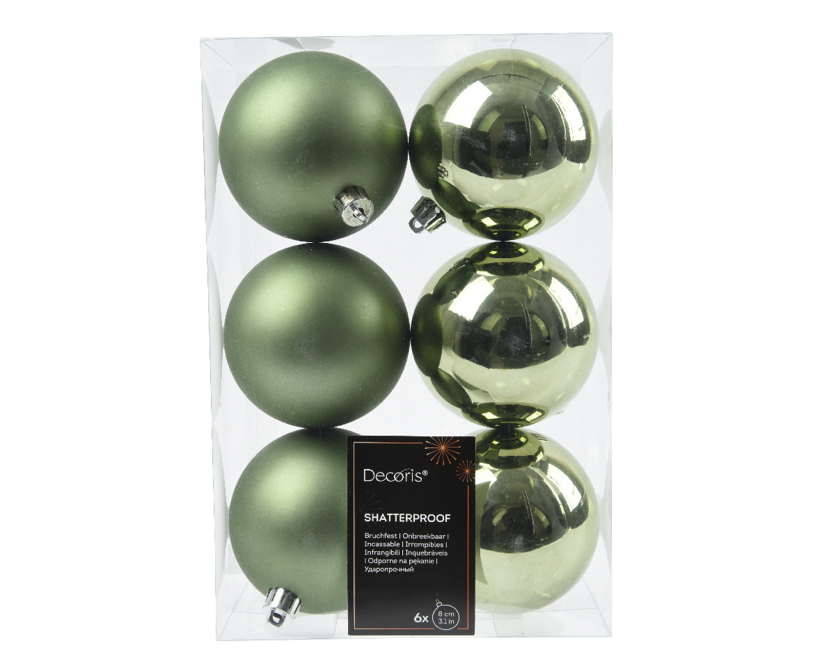 BAUBLES SHATTERPROOF MIX ROSEMARY GREEN SET OF 6