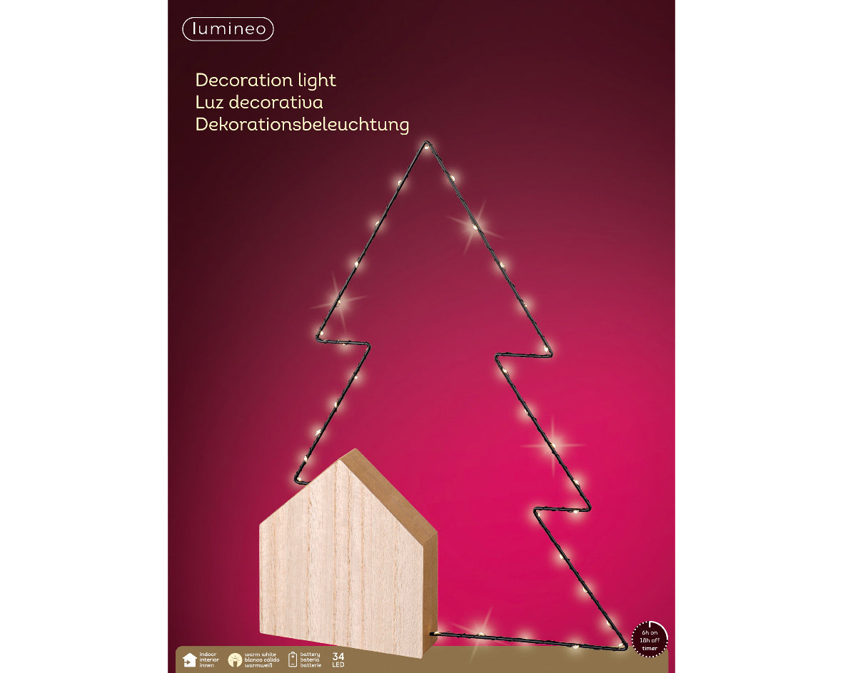 ARBOL LUZ BATERIA 34LED STAND MADERA