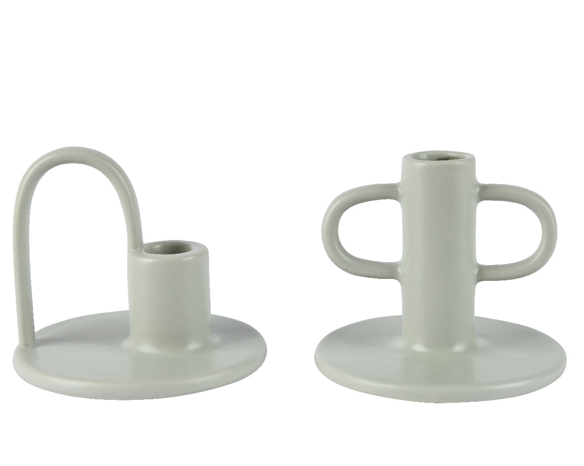 CANDLE HOLDER STONEWARE ASST-MINT
