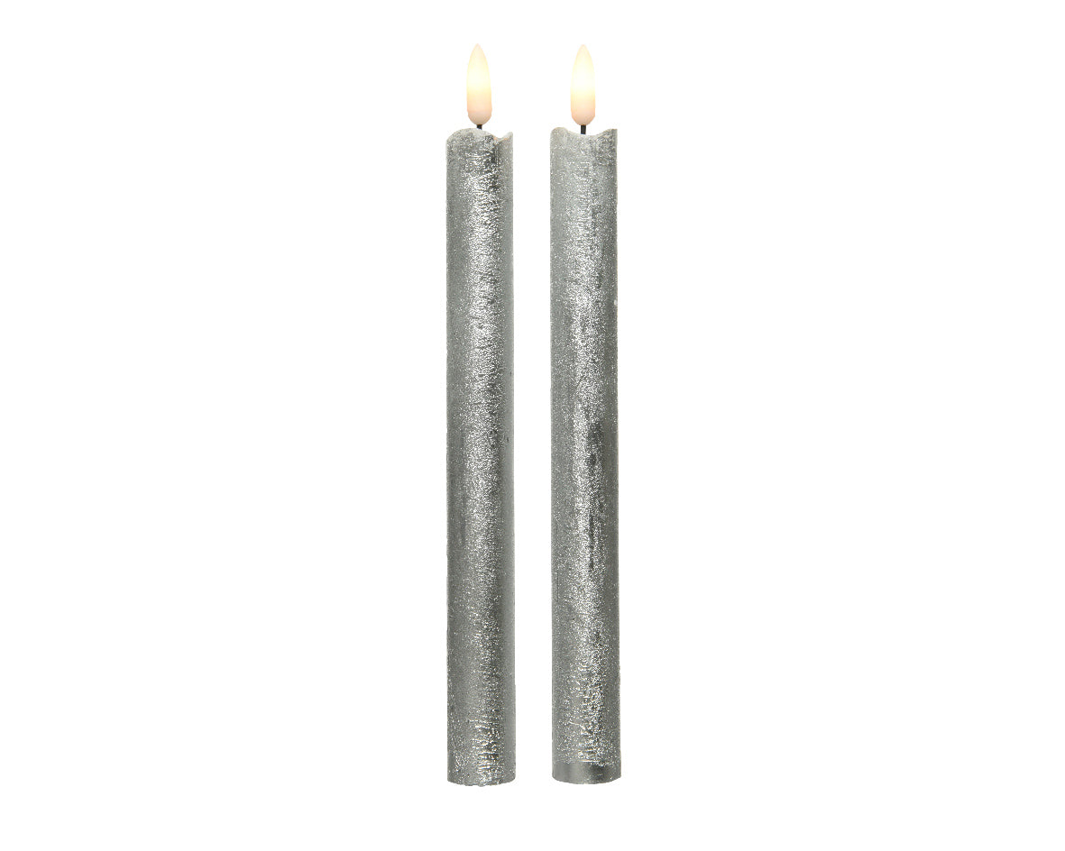 LED WICK DINNER CANDLE WAX WAVE TOP STEADY-SILVER