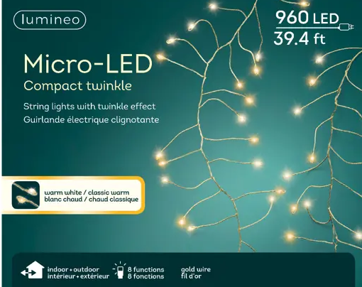 960 MICRO LED COMPACT LIGHTS 8 FUNCTION TWINKLE EFFECT-WARM WHITE/CLASSIC WARM