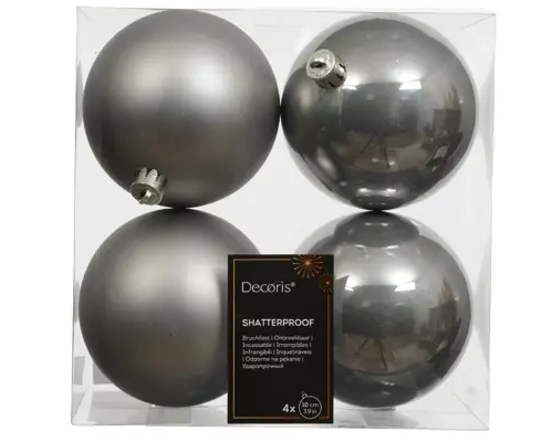 4'' SOFT GREY BAUBLES POLYSTYRENE MIX SET OF 4