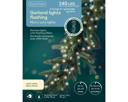 240 MICRO LED GARLAND LIGHTS FLASHING- WARM WHITE