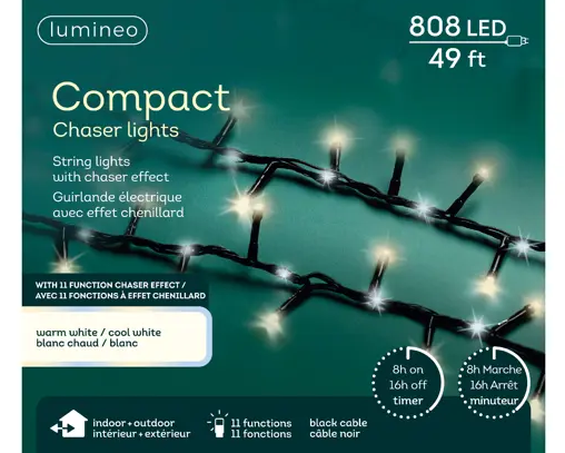 808 LED COMPACT LIGHTS US 11 FUNCTION TWINKLE EFFECT WARM WHITE/COOL WHITE