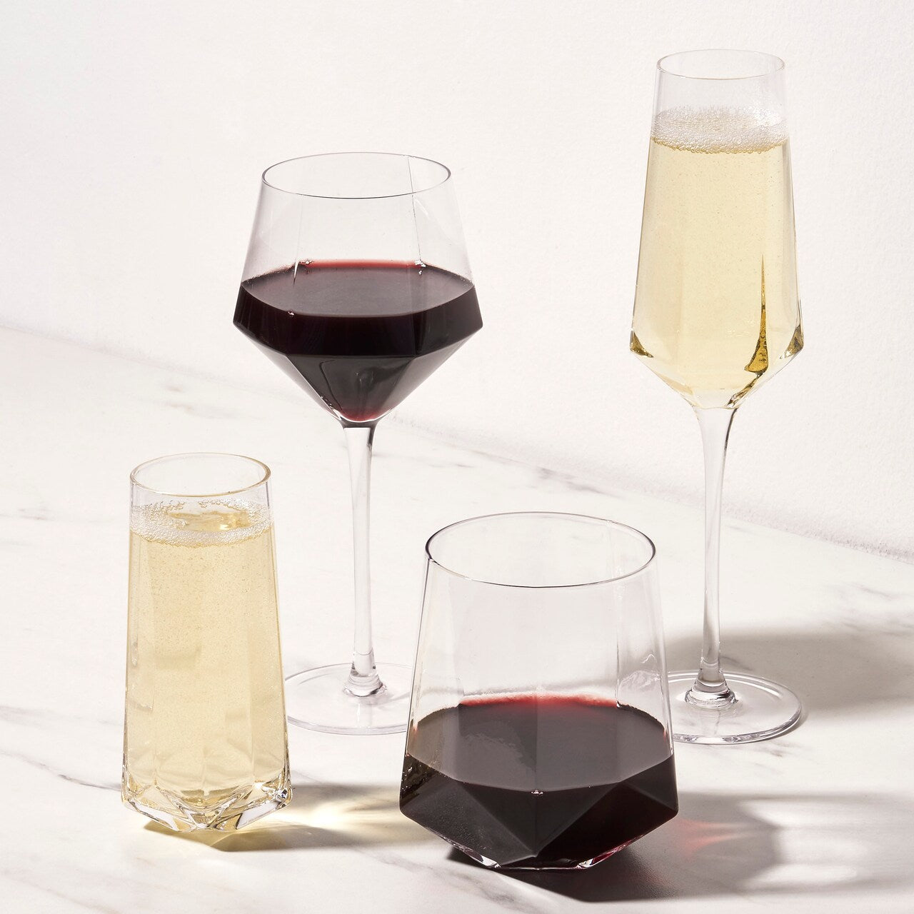 FACETED CRYSTAL WINE GLASSES SET OF 2