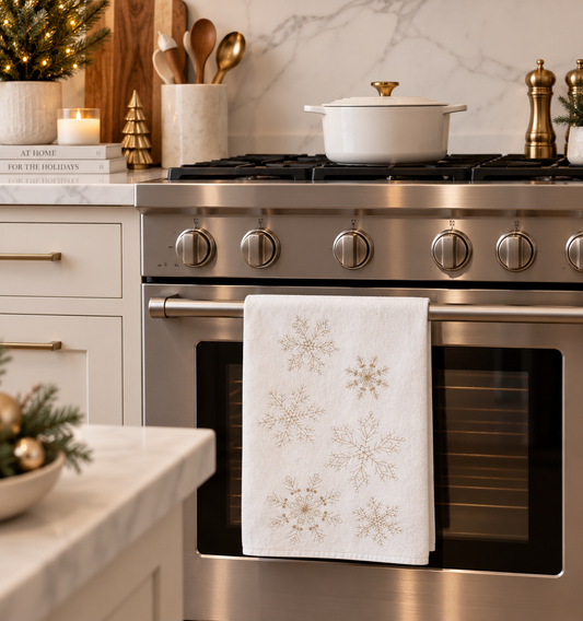 GOLD SNOWFLAKE FLOUR SACK- KITCHEN TOWEL