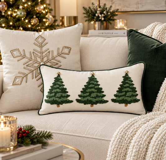 FLOCKED TREES PILLOW
