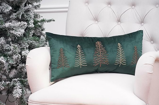 BEADED TREE GREEN PILLOW