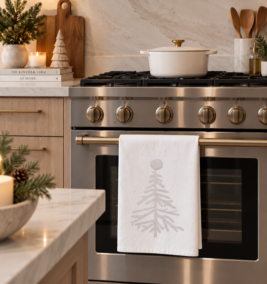 SINGLE TREE WHITE AND BEIGE- KITCHEN TOWEL